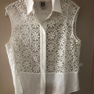 Anne Klein Sleeveless Embroidered Blouse, Off White, size 10